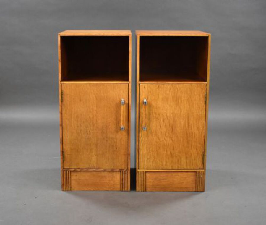 Antique Pair of Oak Art Deco Bedside Cabinets