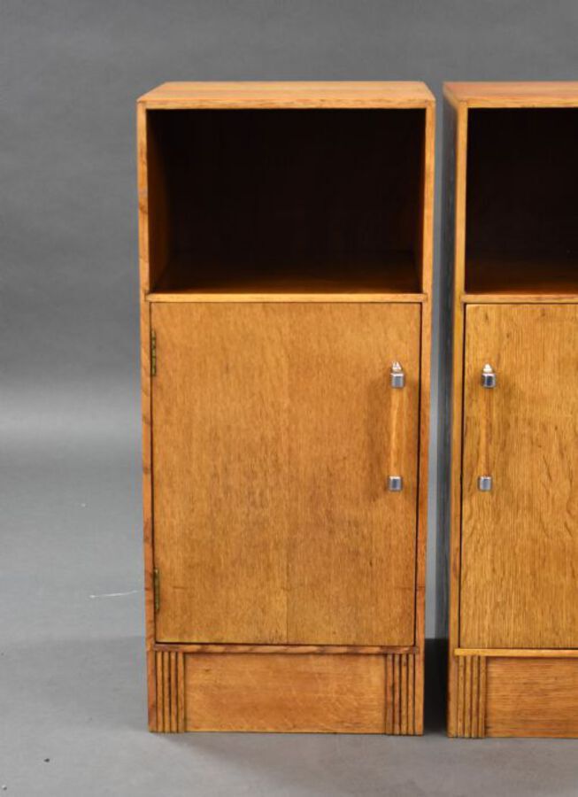 Antique Pair of Oak Art Deco Bedside Cabinets