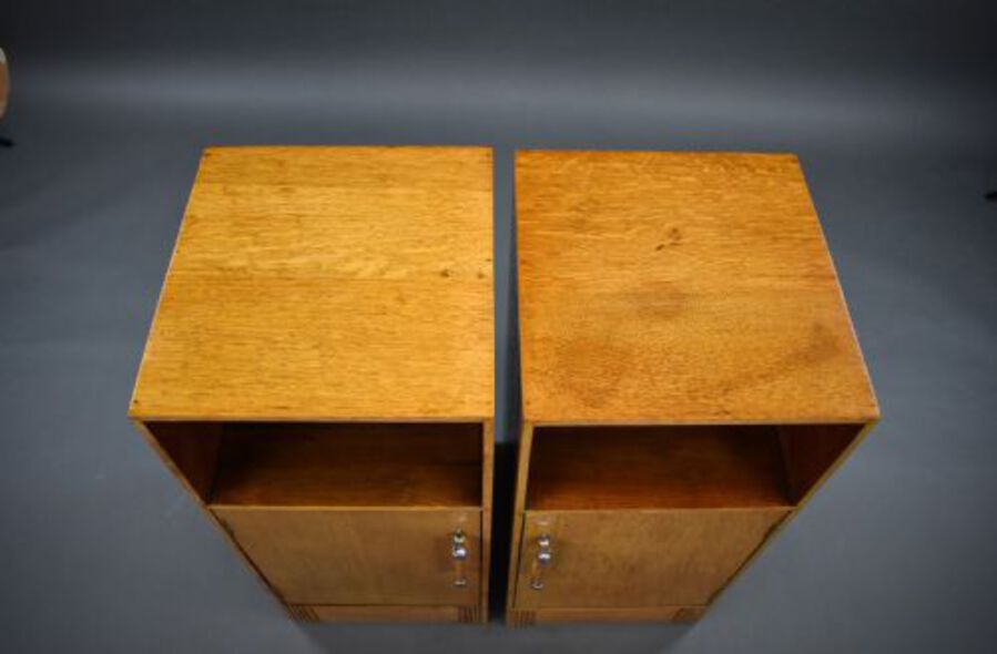 Antique Pair of Oak Art Deco Bedside Cabinets