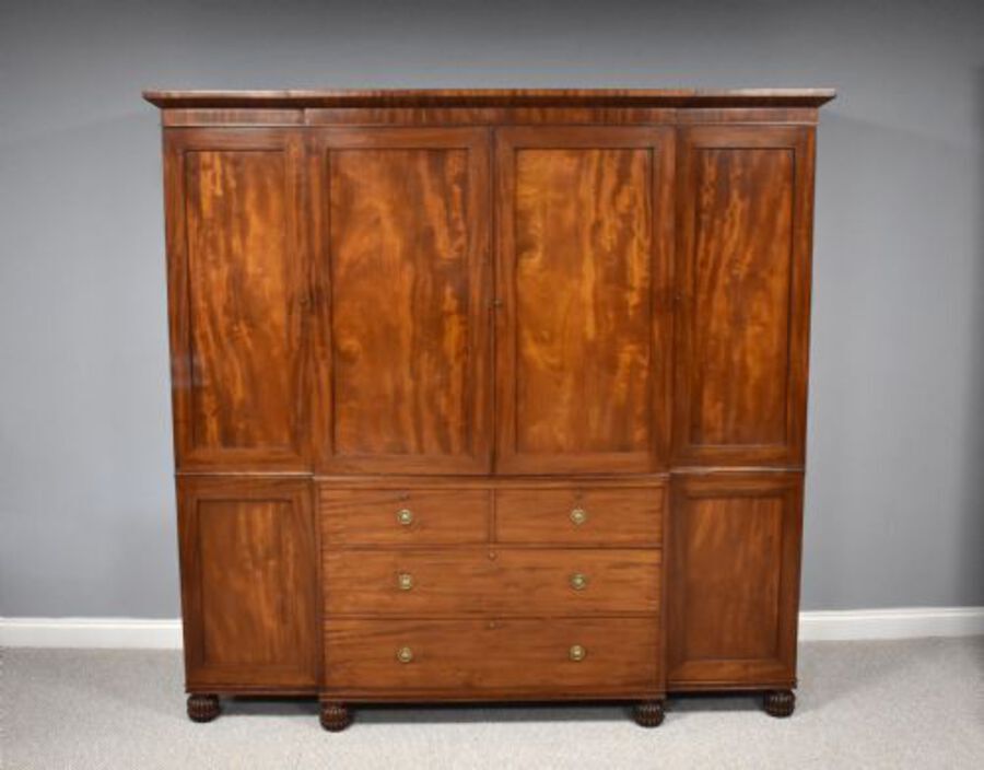 Regency Mahogany Breakfront Four Door Wardrobe