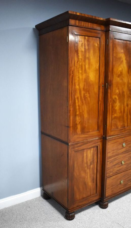 Antique Regency Mahogany Breakfront Four Door Wardrobe