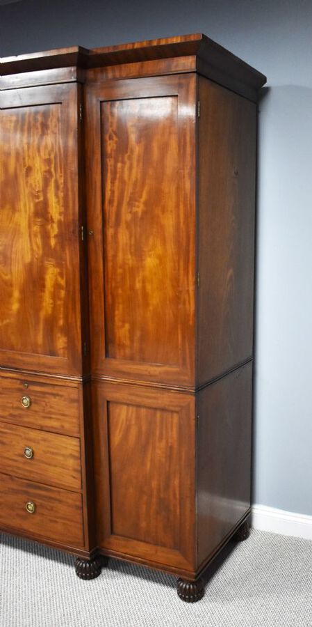 Antique Regency Mahogany Breakfront Four Door Wardrobe