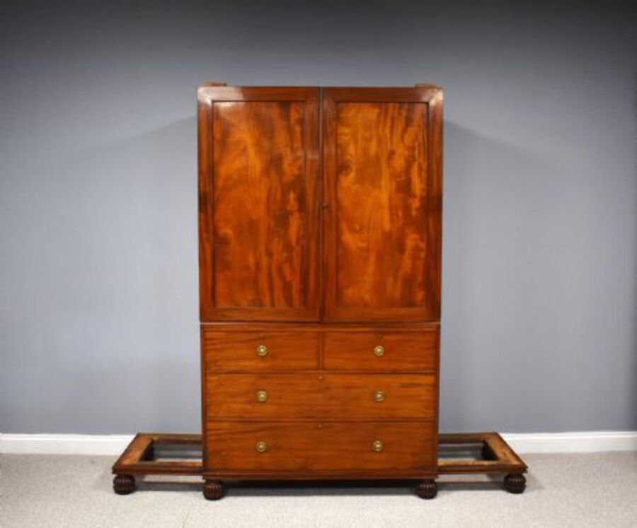 Antique Regency Mahogany Breakfront Four Door Wardrobe