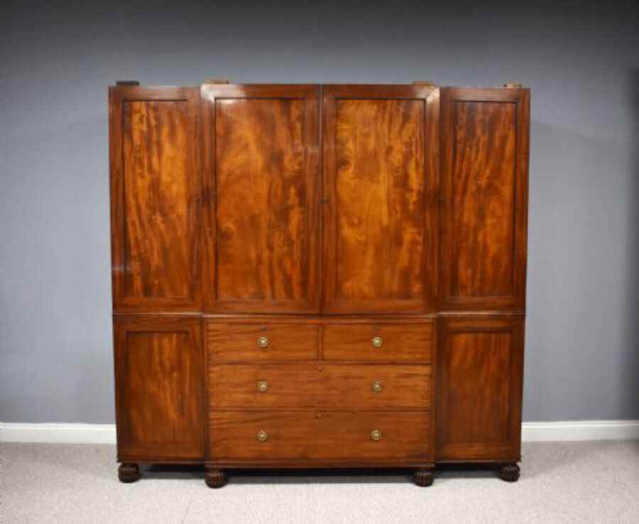 Antique Regency Mahogany Breakfront Four Door Wardrobe