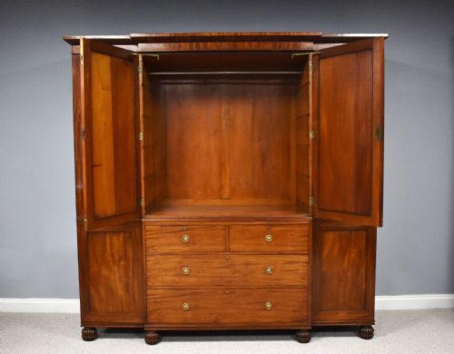 Antique Regency Mahogany Breakfront Four Door Wardrobe