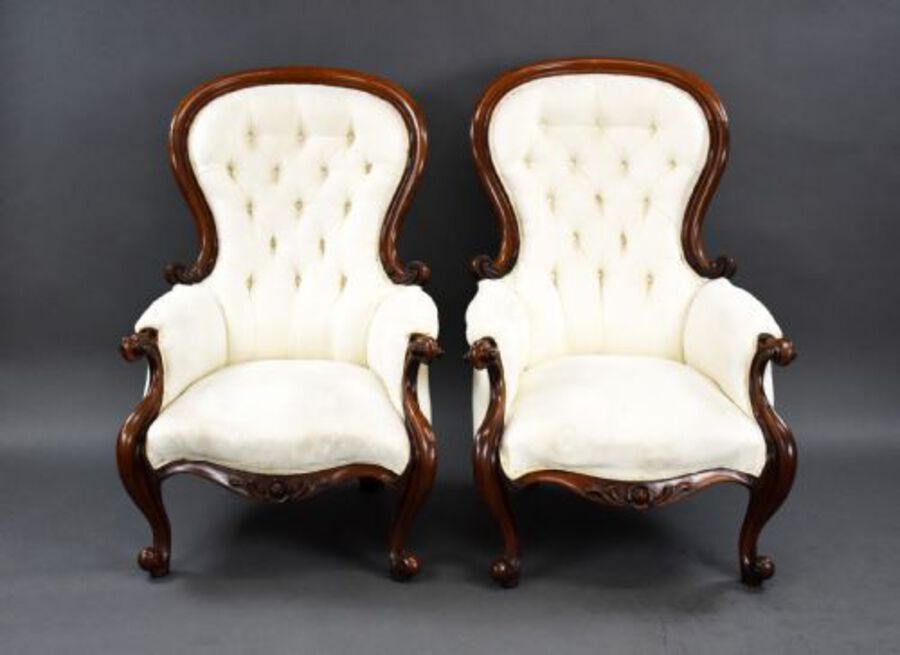 Antique Pair of Victorian Mahogany Armchairs
