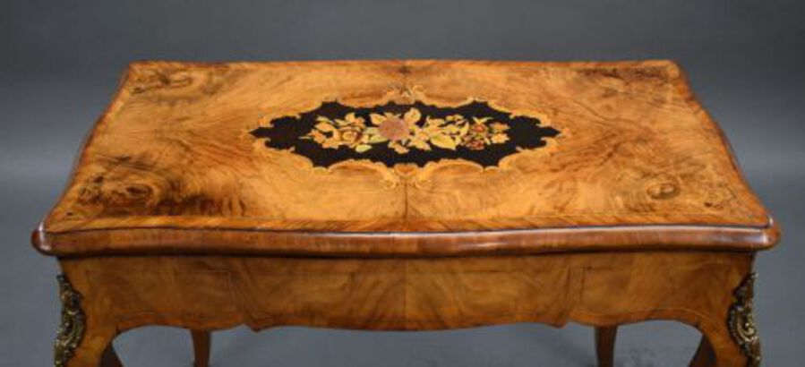 Antique Victorian Burr Walnut Marquetry Inlaid Card Table