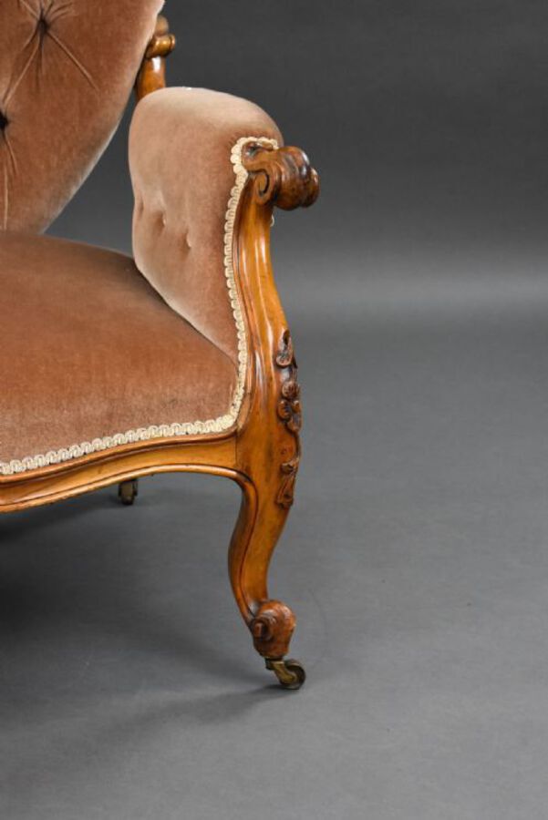 Antique Victorian Walnut Carved Armchair