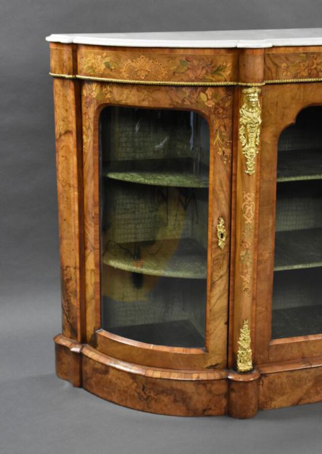 Antique Victorian Burr Walnut & Marquetry Credenza