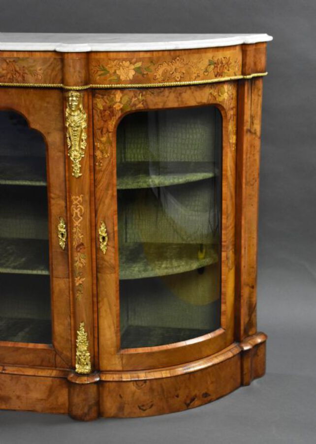 Antique Victorian Burr Walnut & Marquetry Credenza