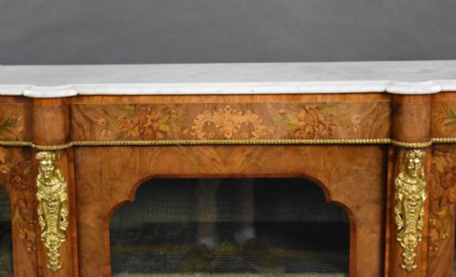 Antique Victorian Burr Walnut & Marquetry Credenza