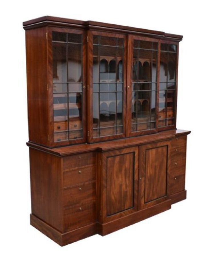 Antique 19th Century George III Mahogany Breakfront Bookcase