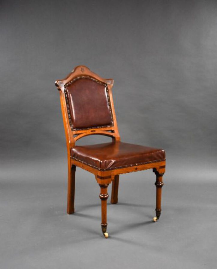 Antique Set of 6 19th Century English Victorian Oak Dining Chairs