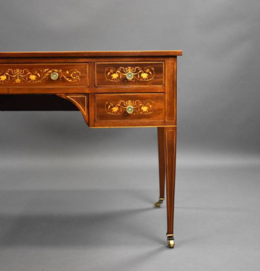 Antique Edwardian Marquetry Inlaid Mahogany Writing Table