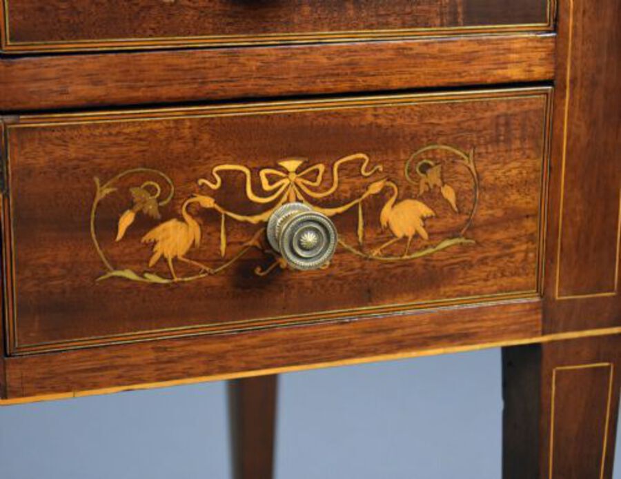 Antique Edwardian Marquetry Inlaid Mahogany Writing Table