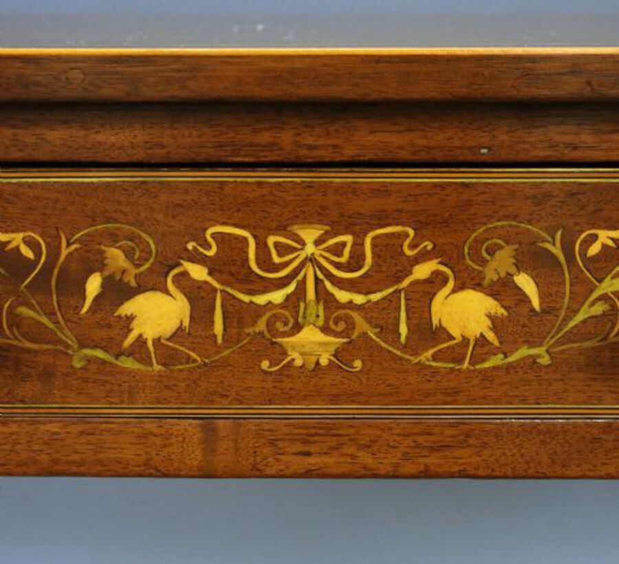 Antique Edwardian Marquetry Inlaid Mahogany Writing Table