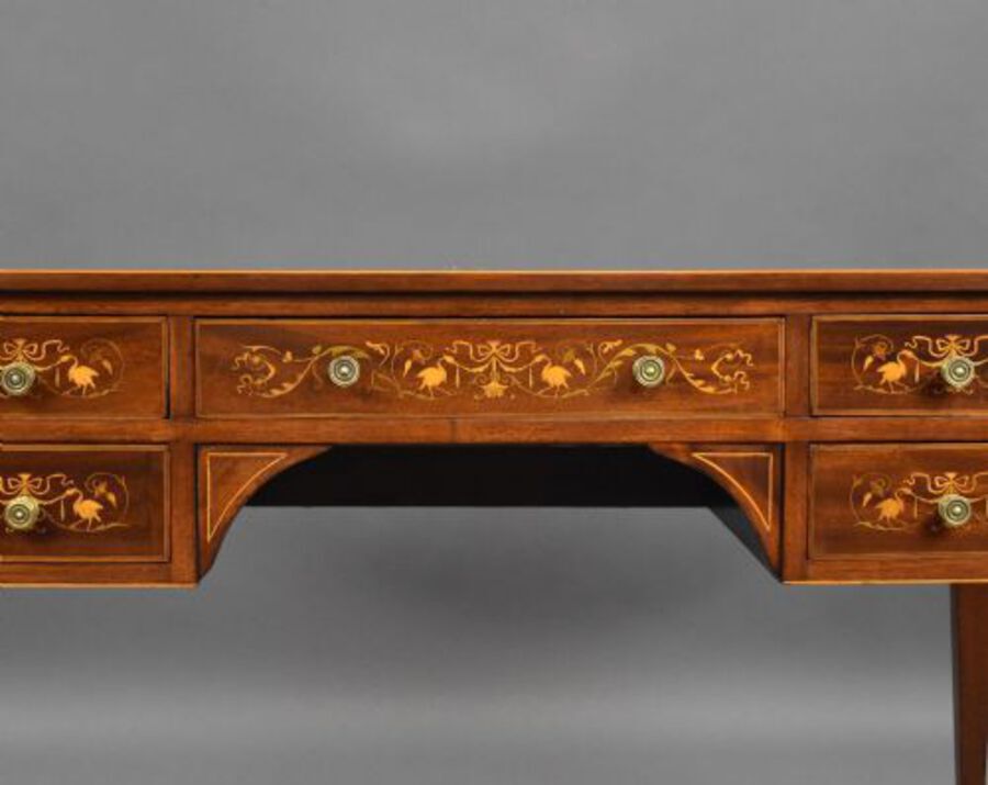 Antique Edwardian Marquetry Inlaid Mahogany Writing Table