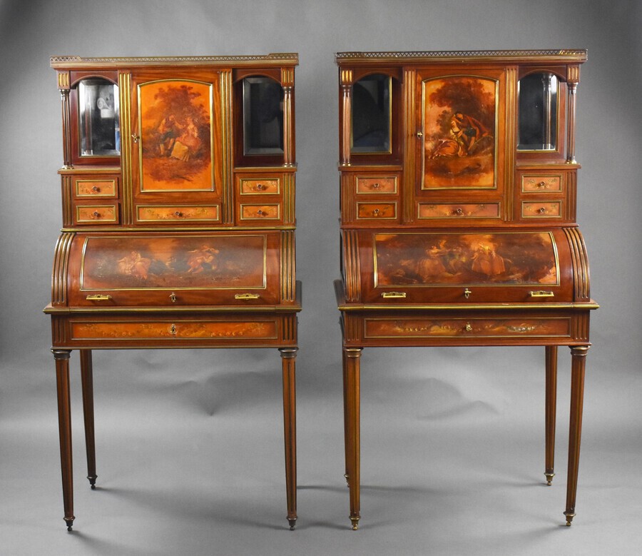 Pair of 19th Century French Vernis Martin Cylinder Top Desks