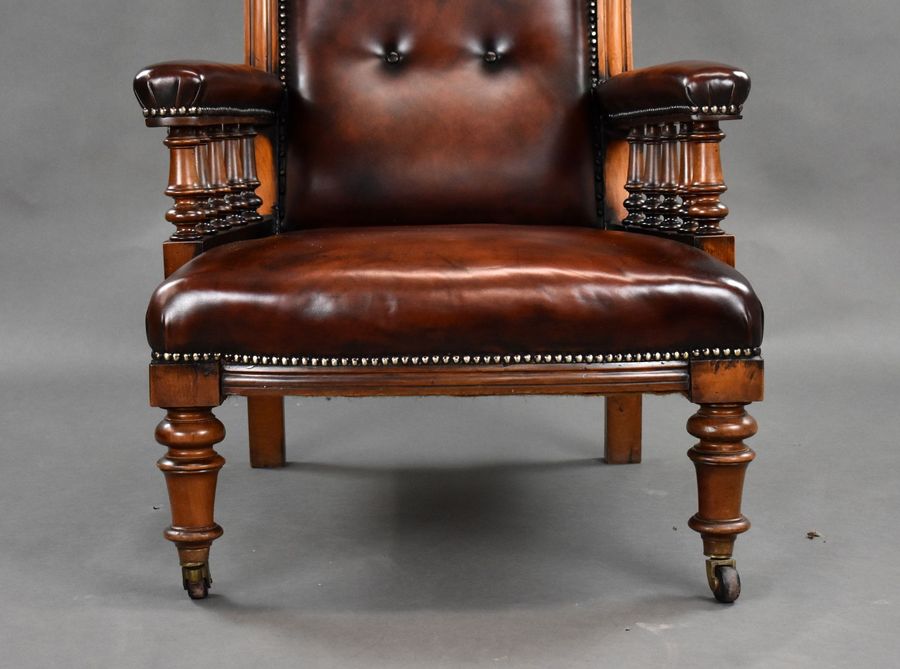 Antique Victorian Hand Dyed Leather Library Armchair