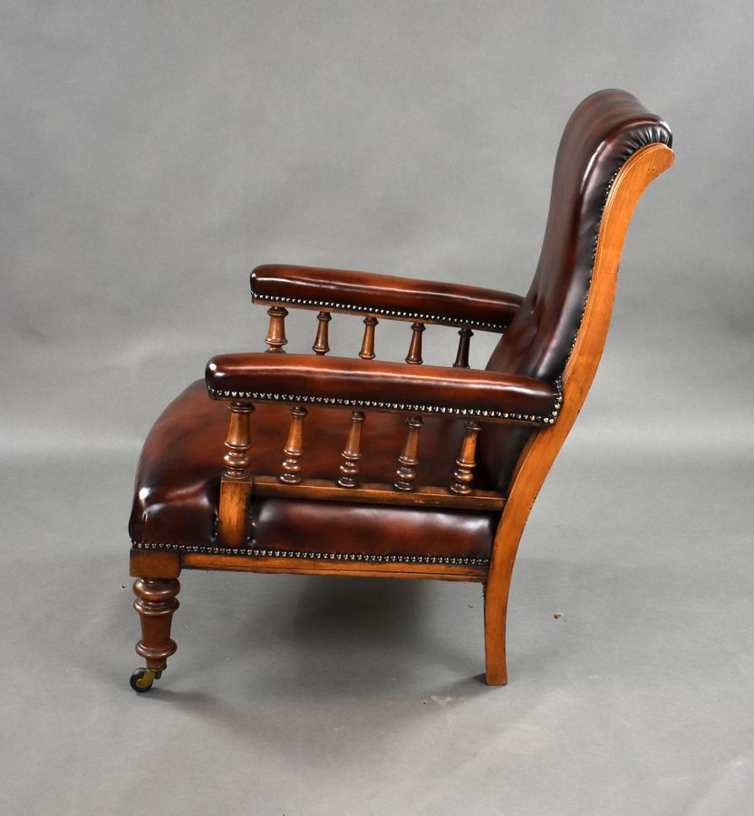 Antique Victorian Hand Dyed Leather Library Armchair