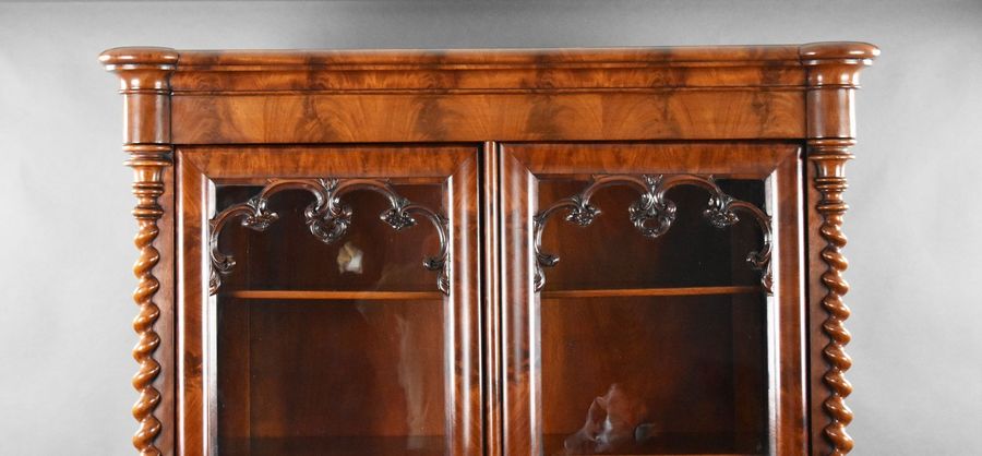 Antique 19th Century Flame Mahogany Biedermeier Bookcase