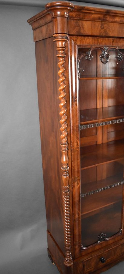 Antique 19th Century Flame Mahogany Biedermeier Bookcase