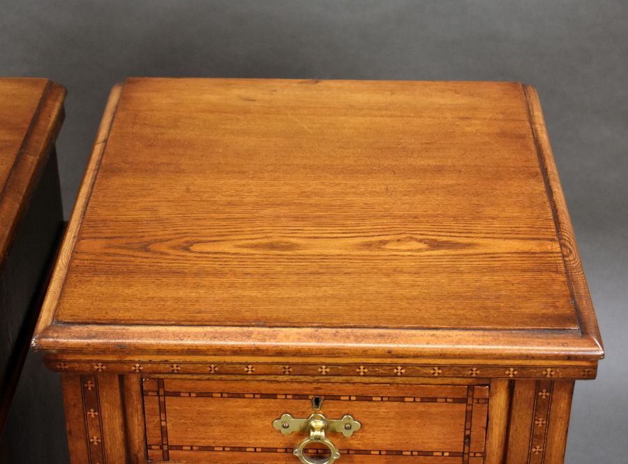 Antique Pair of Victorian Inlaid Pine Bedside Chests