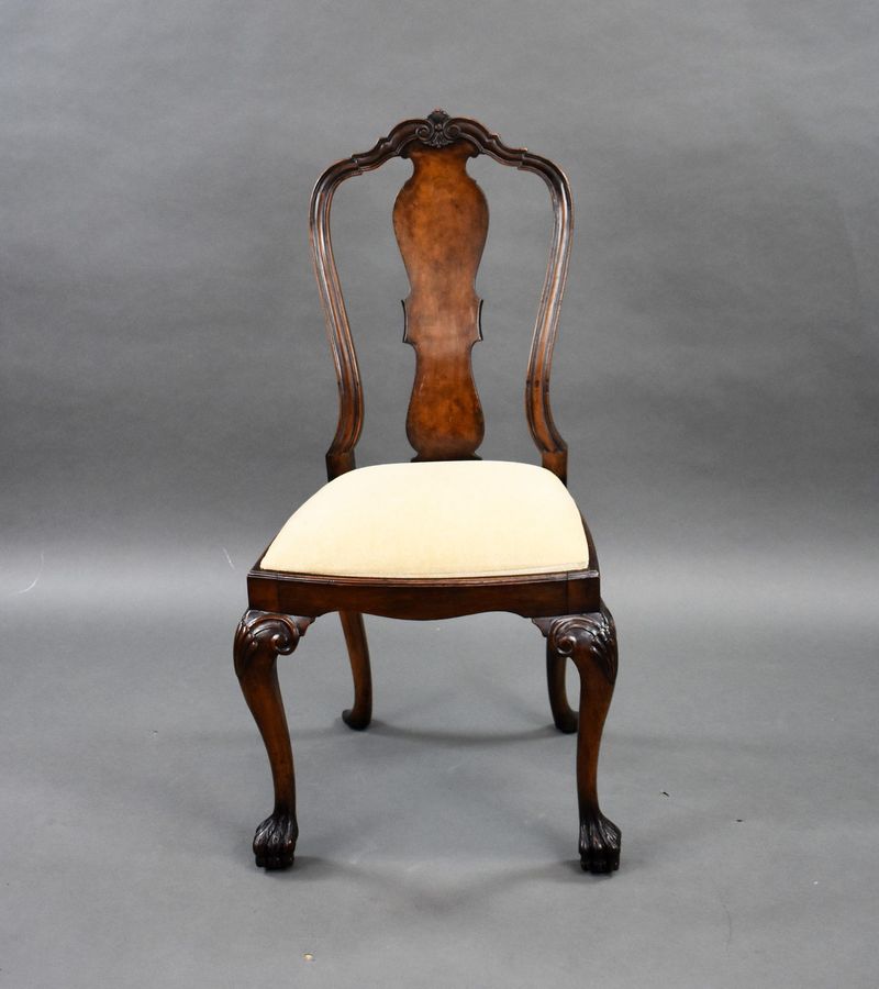 Antique Set of 6 Antique Walnut Queen Anne Style Dining Chairs