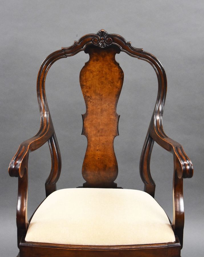 Antique Set of 6 Antique Walnut Queen Anne Style Dining Chairs