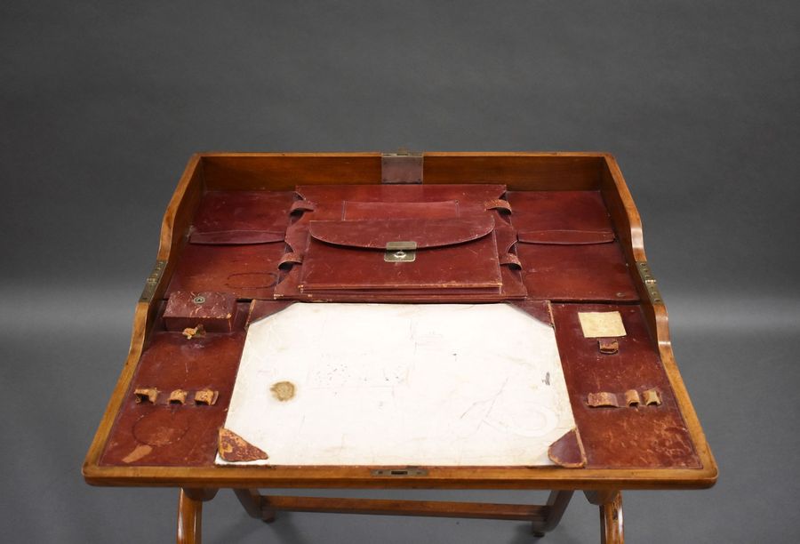 Antique Victorian Walnut Campaign Travelling Desk
