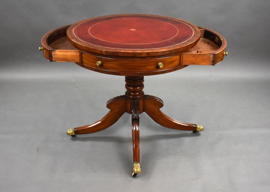 Antique Small Regency Mahogany Drum Table