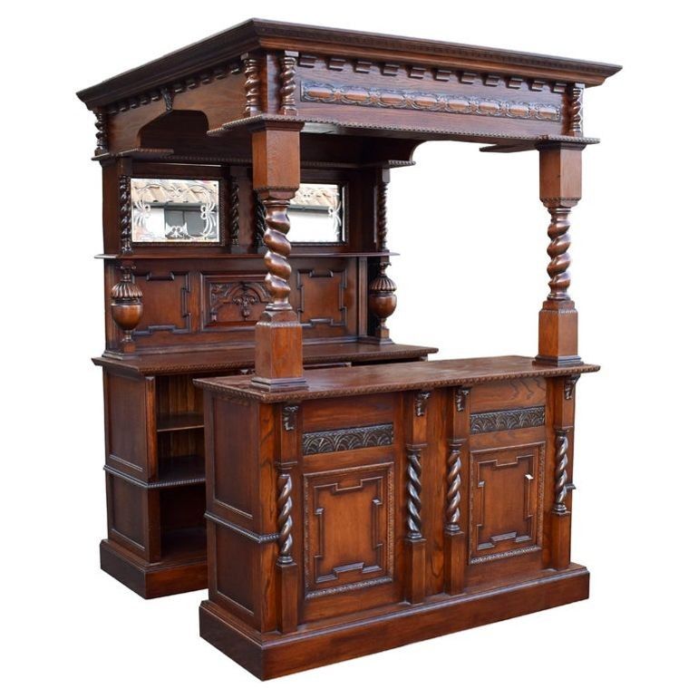 20th Century English Jacobean Style Carved Oak Bar