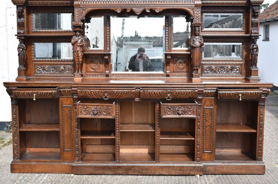 Antique Large Victorian Carved Oak Front and Back Bar