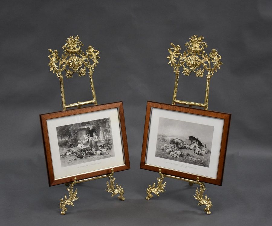 Pair Small Brass Picture Frame/Book Stands/Easels