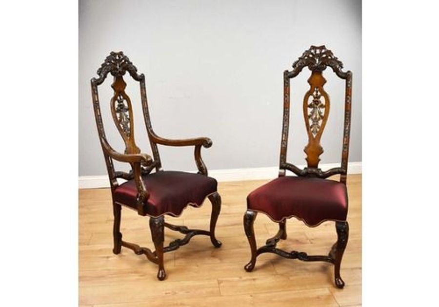 Antique Set Of 14 20th Century English Antique Queen Anne Style Dining Chairs