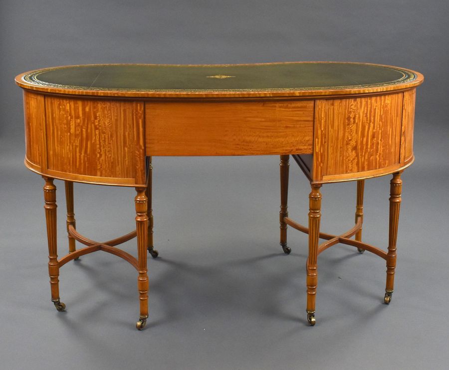 Antique Edwardian Satinwood Kidney Shaped Writing Table