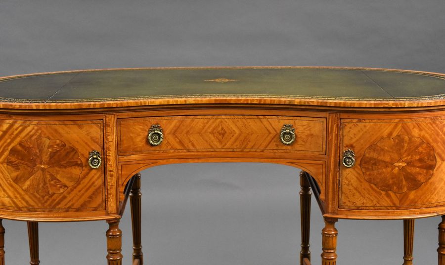 Antique Edwardian Satinwood Kidney Shaped Writing Table