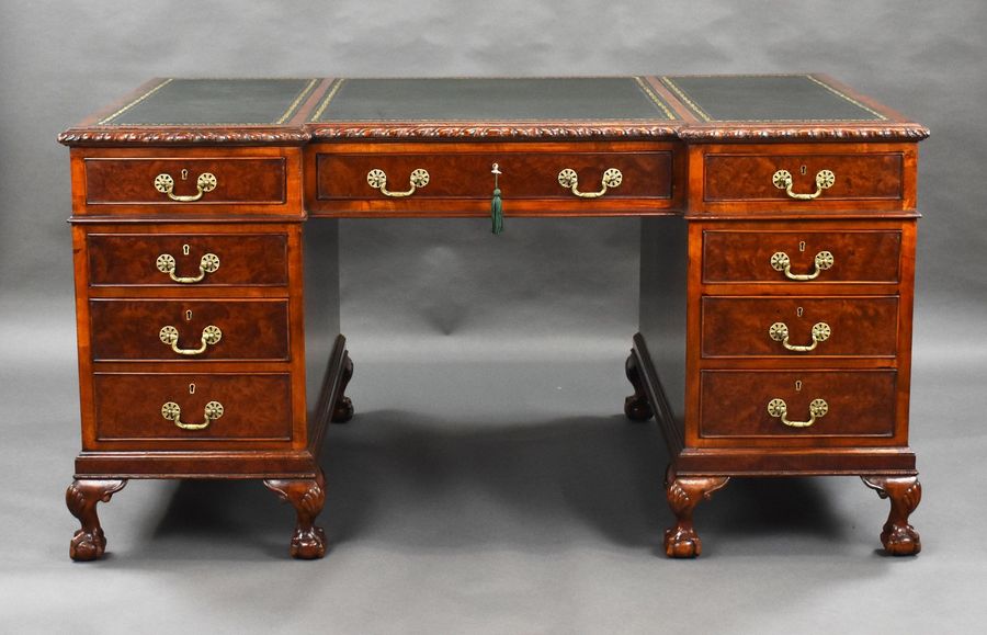 Antique Burr Walnut Pedestal Desk