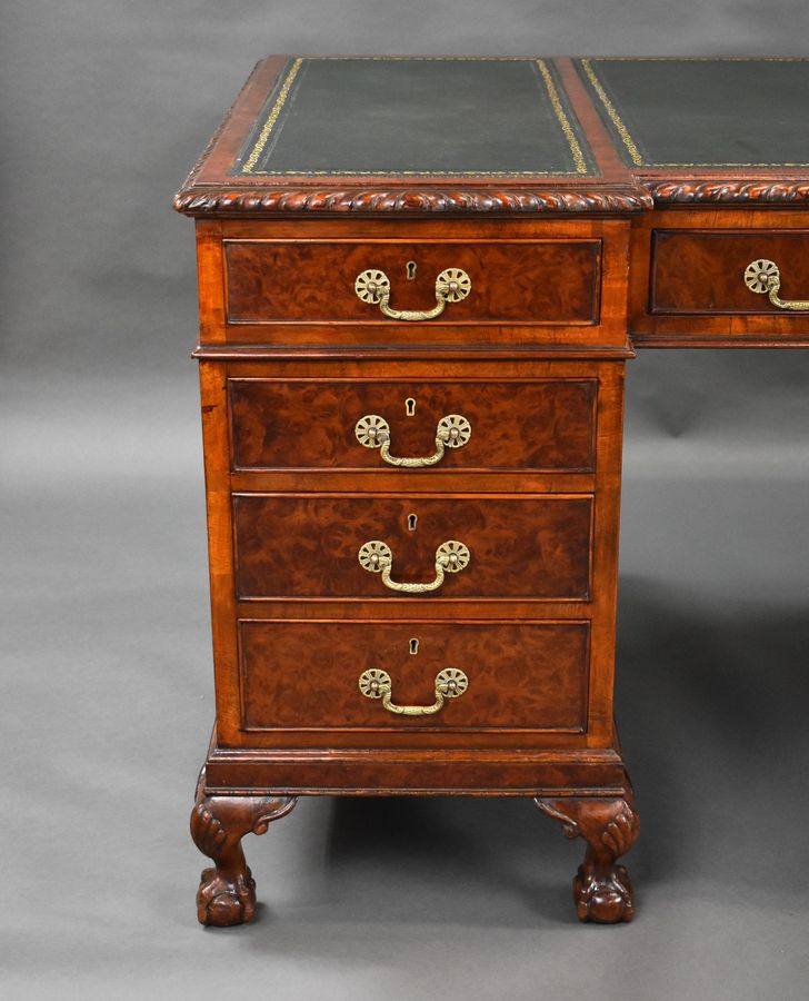 Antique Antique Burr Walnut Pedestal Desk