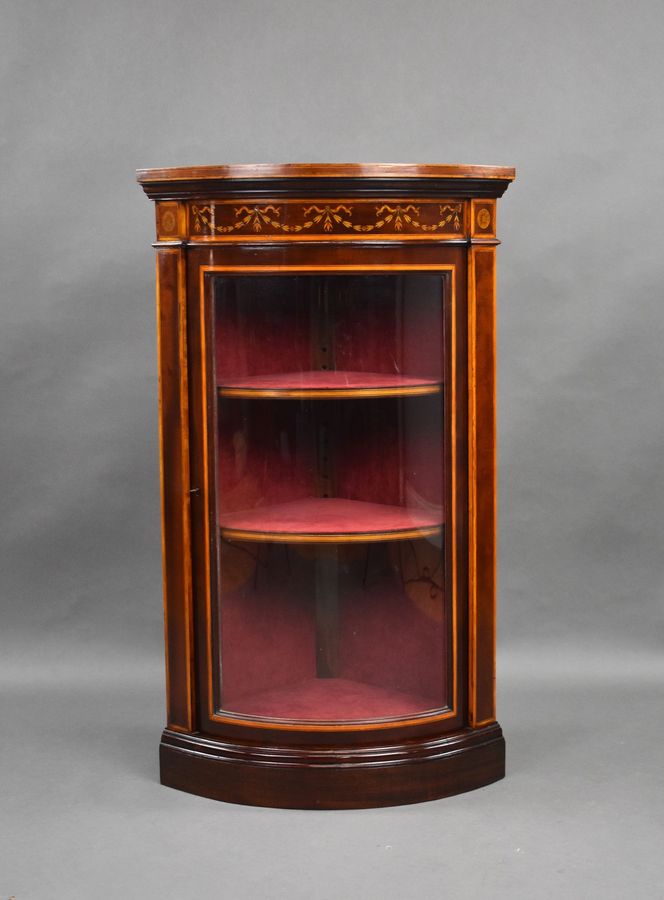 Antique Edwardian Mahogany Inlaid Bow Front Corner Cabinet