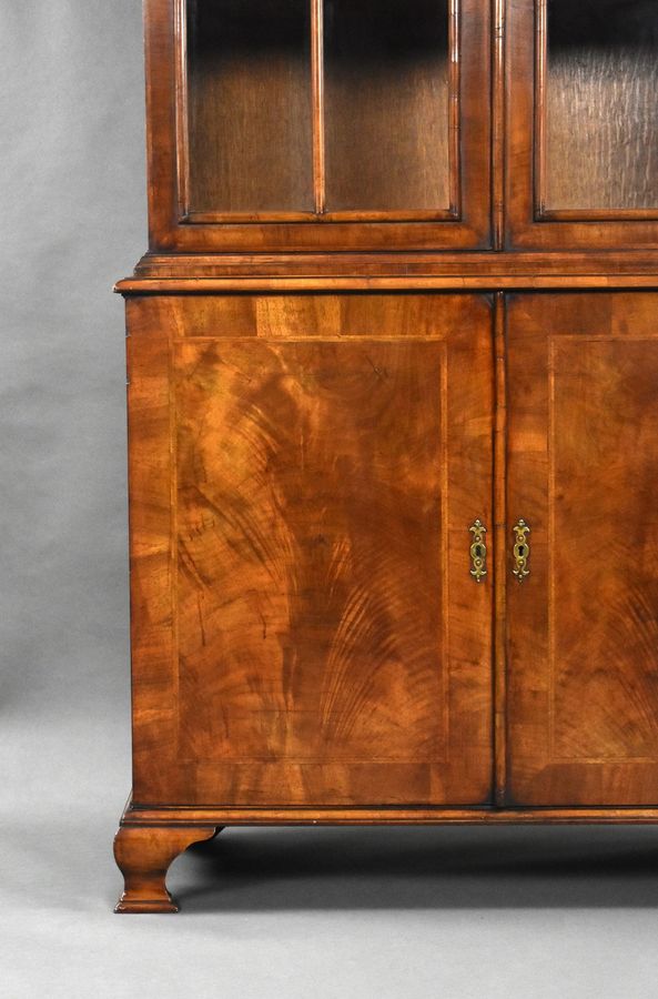 Antique Antique Burr Walnut Queen Anne Style Bookcase