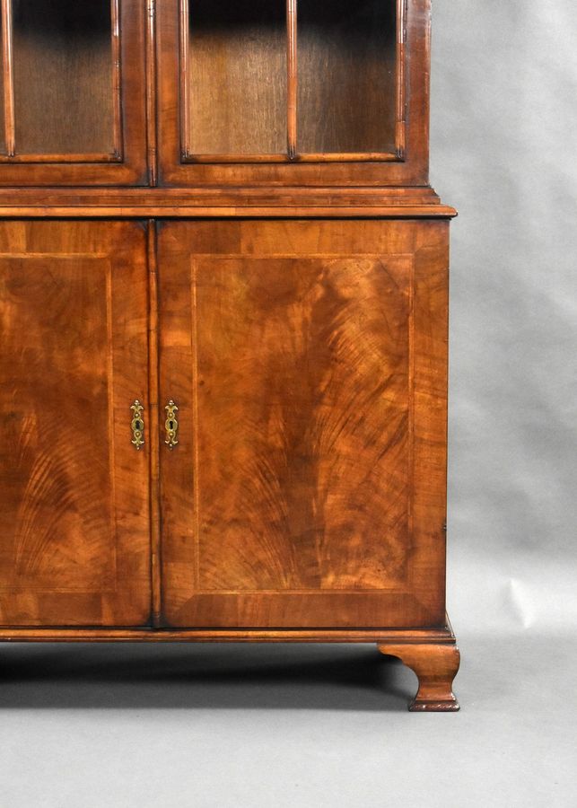 Antique Antique Burr Walnut Queen Anne Style Bookcase