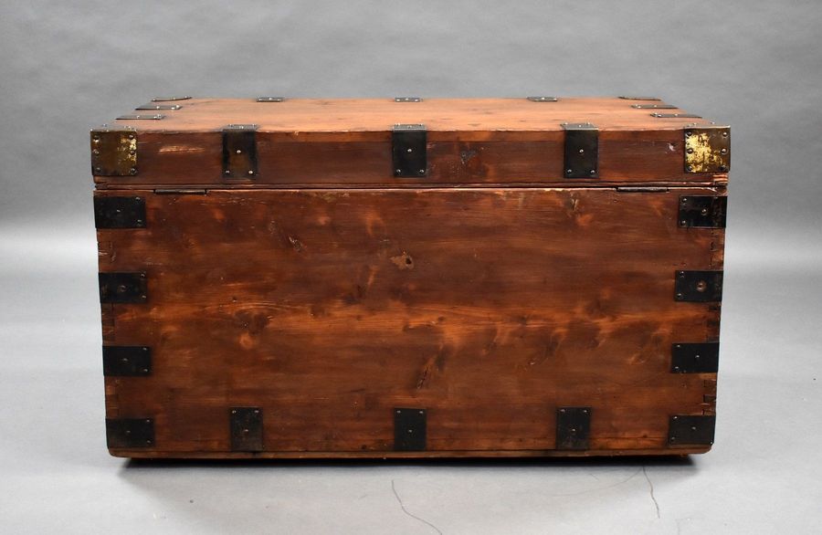 Antique Antique Iron Bound Pine Trunk