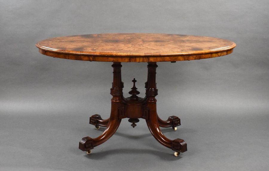 Antique Victorian Burr Walnut Oval Loo Table