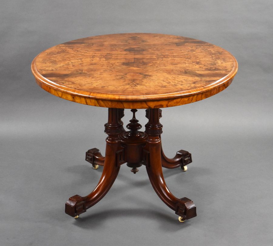 Antique Victorian Burr Walnut Oval Loo Table