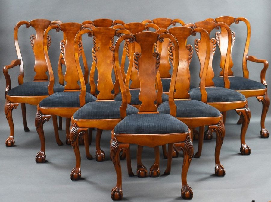 Set Ten George II Style Walnut Dining Chairs