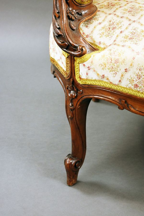 Antique Set Three French Walnut Tub Chairs