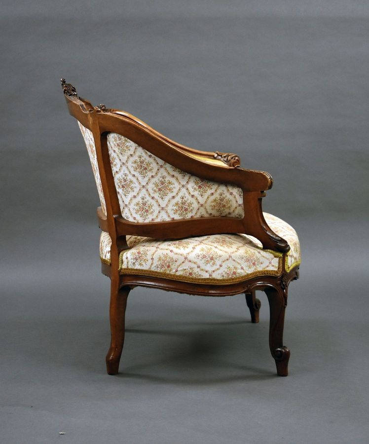 Antique Set Three French Walnut Tub Chairs