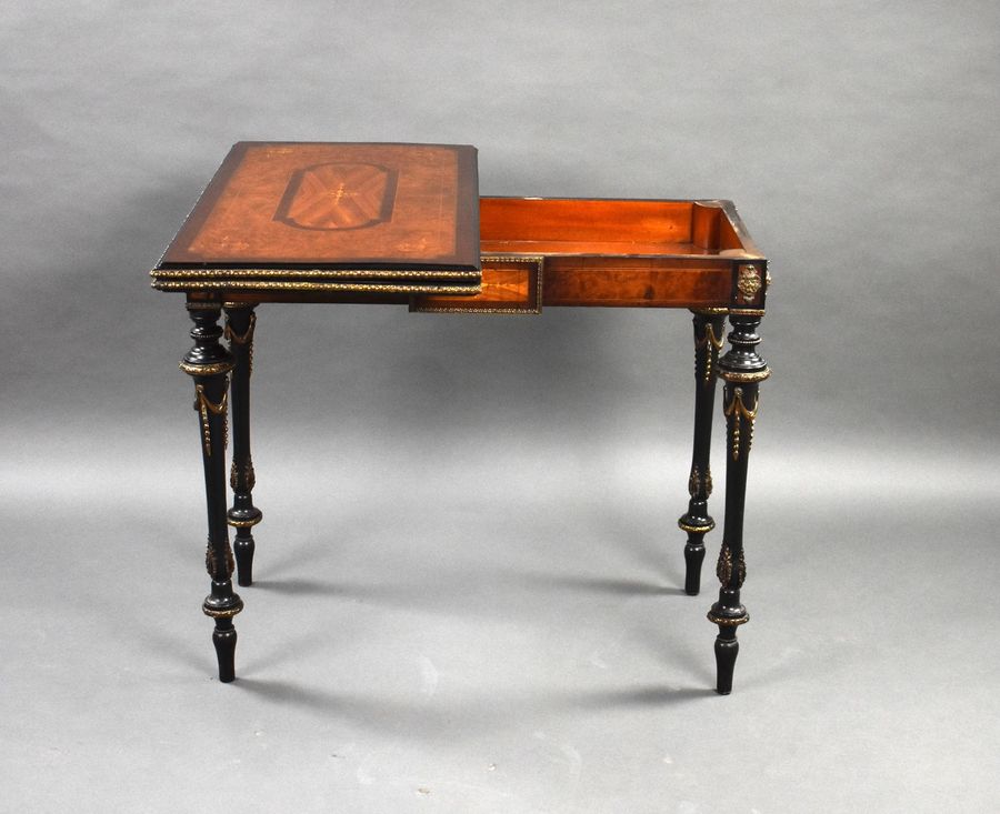 Antique Victorian Burr Walnut Inlaid Card Table