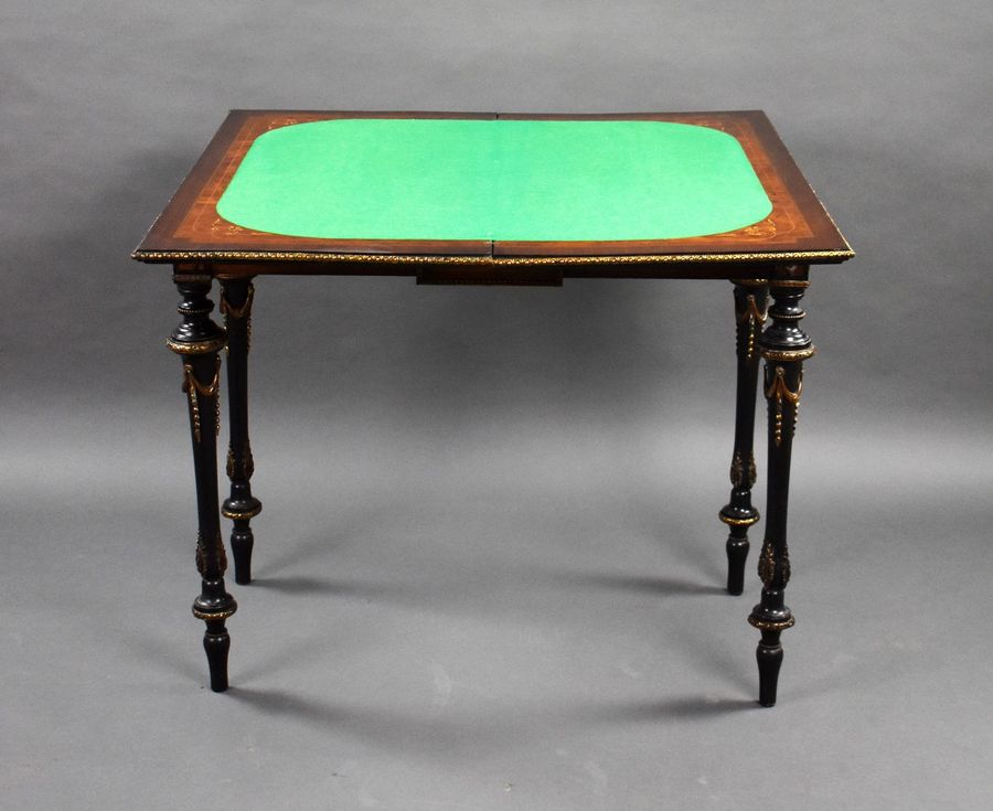 Antique Victorian Burr Walnut Inlaid Card Table